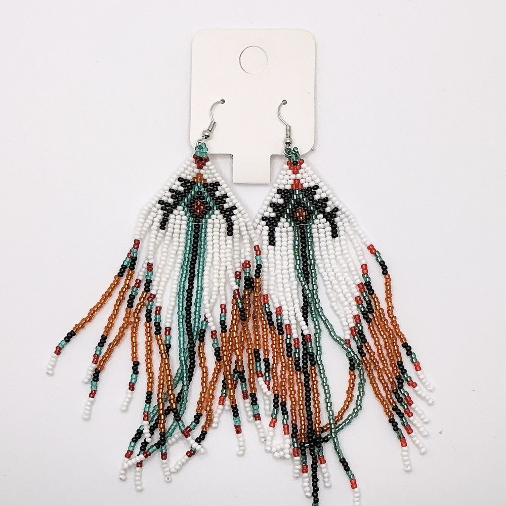 Boho Western Style Tribal Seed Bead Beaded Earrings Fringe Tassel Long Native #2
